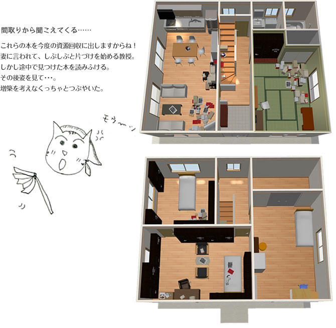 『天才柳沢教授の生活』教授の家の立体図