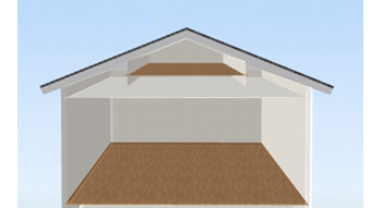 【奥行:3間(5460mm)／屋根種類:切妻／屋根勾配:4寸】狭くなった分、さらに取れる天井も低くなります。
