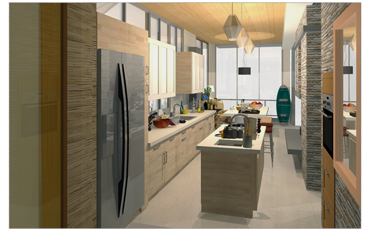Gracelandシェアハウスのキッチンの３Dモデル。