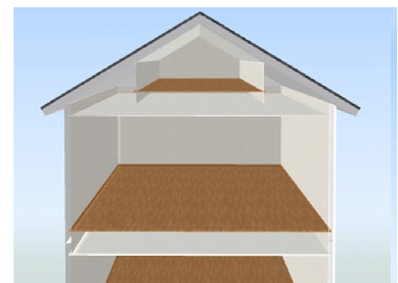 【奥行／3間(5460mm)／屋根種類:切妻／屋根勾配:6寸】平らな天井の高い部分がないため、
中で作業するのは大変かもしれません。