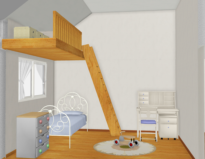 高さを利用した収納スペースがあると、床面を使い方の自由度が高まります。