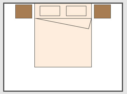 ベッドの配置は、左右対称のシンメトリーにすることでホテルの部屋のようなレイアウトに。