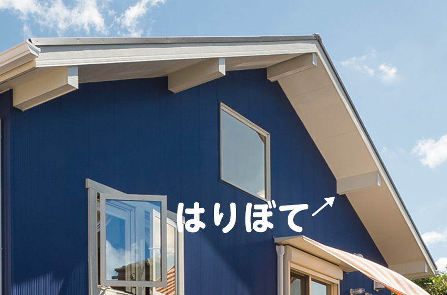 屋根の軒に見える母屋・軒桁。実際にはハリボテですが、本物にしか見えない仕上がりに。