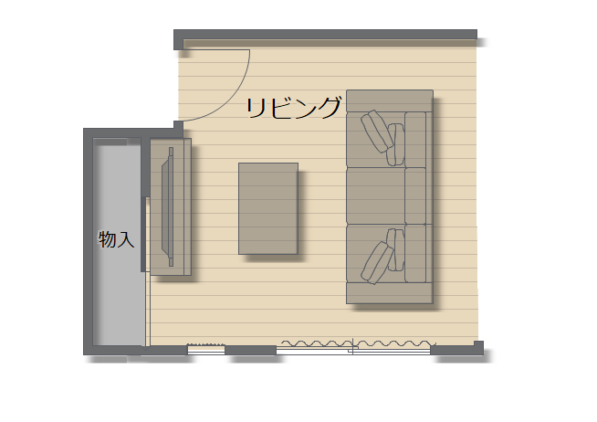 リビングの奥にいろんなものがまとめて収納できるクロークを。※間取り・パース図は編集部作成のイメージです。