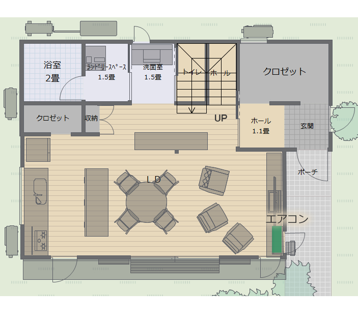 １階のLDKからの空調効果が足りなければ、後からエアコンを追加する予定です。
