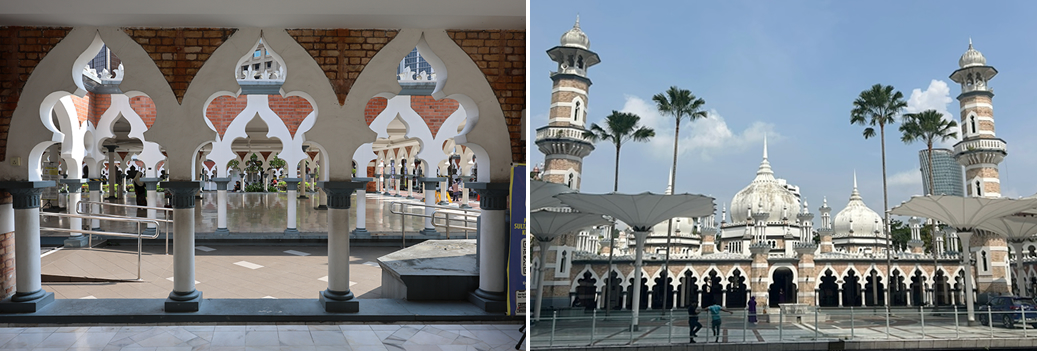 写真⑥：クアラルンプールで最古のマスジッド・ジャメとその美しい内部の回廊。