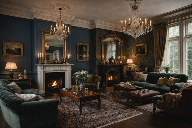 写真①：イギリスの住宅に多くある、歴史的な住宅様式インテリア。※イメージ