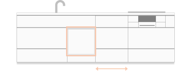 シンク下に設置できるビルトイン食洗機は、原則高さの低い浅型となります。
シンクを避けて設置するため低い位置となり、食器をかがんでセットすることになります。そのかわり、引き出し収納を幅広く大容量に設けることが可能となります。