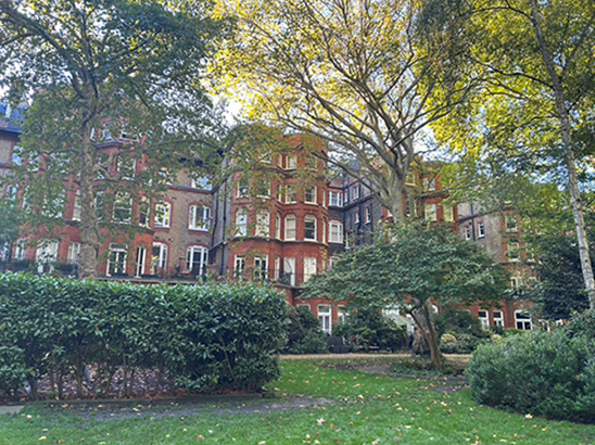 写真③：ロンドン中心部にあるビクトリア時代の赤煉瓦のテラスハウスには、共用の大きなプライベートガーデンがある。