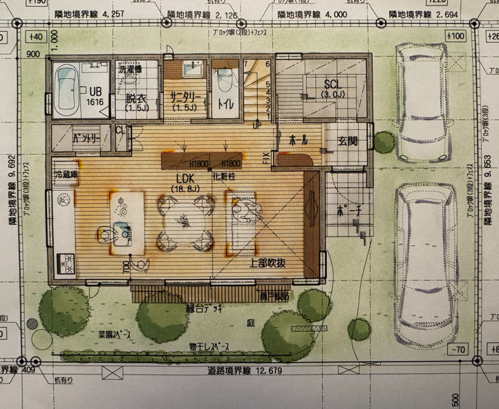 住宅と同時に外構も計画していたため、希望していた１階南面のLDKと庭がファーストプランから反映されていました。