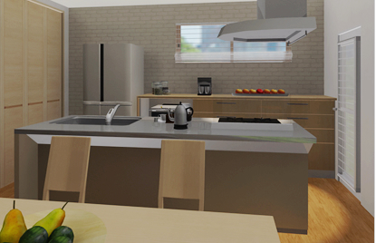 対面式タイプはサイド壁付きにするか、アイランド配置で回遊動線をつくるか悩むところです。