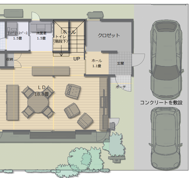 意外に高額となったコンクリートスペース。