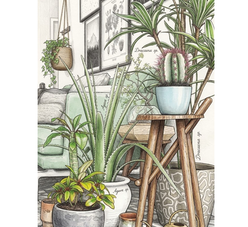 イラスト②：さらにスツールなどを使って高さを調整するのも効果的。