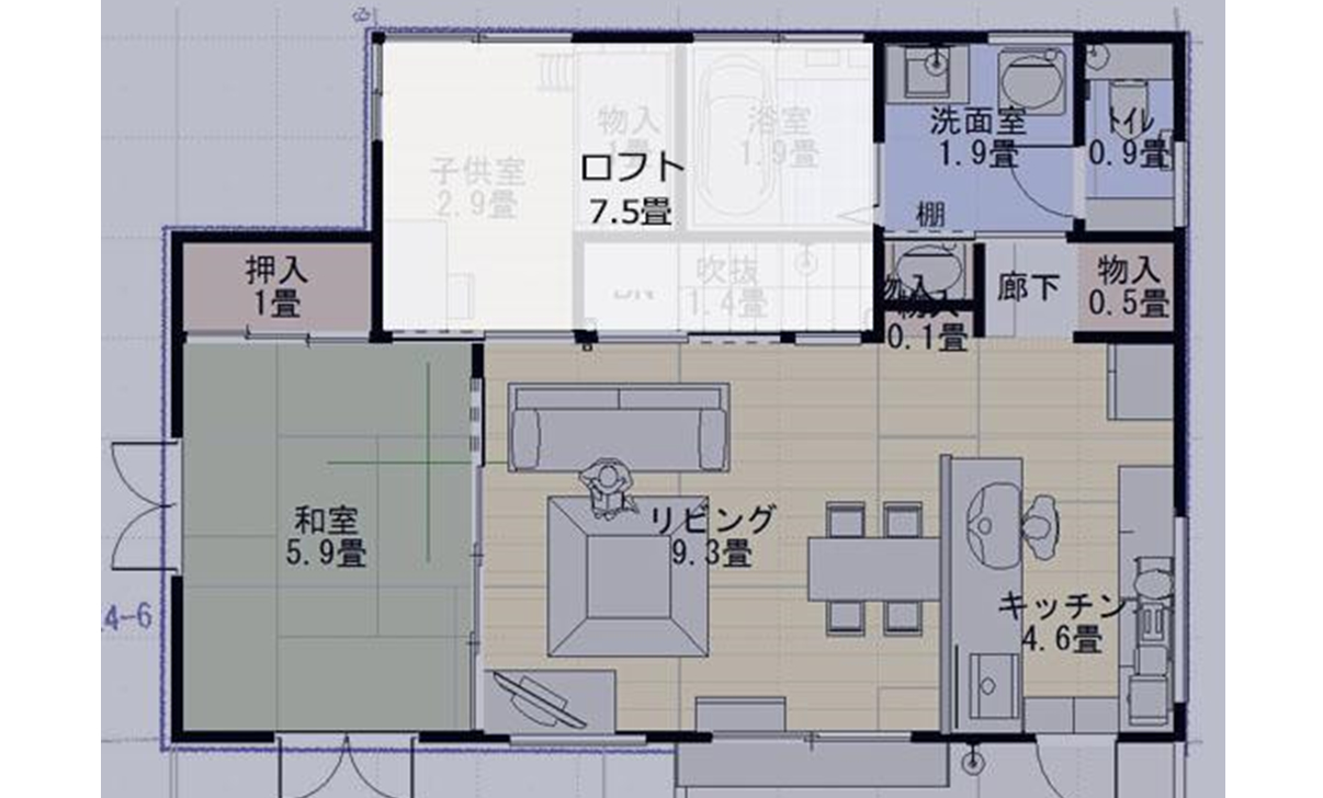 勾配天井、窓の配置、断熱材の選定、収納スペース、コンセント、照明、はしごの選定まで細部を検討・調整しました。