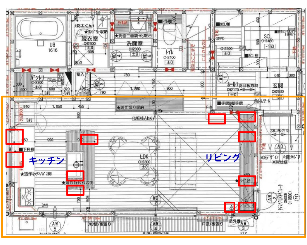 LDKのコンセントの配置。